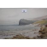H. Morton ? watercolour, West country coastal scene, 13ins x 20ins approximately, gilt framed