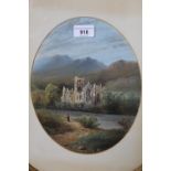 19th Century English School, a pair of oval gouaches, ruined castle and ruined abbey in