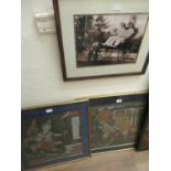 Two printed Thai pictures signed Nok, 18ins x 17ins each together with a framed photograph of a