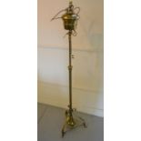 Early 20th Century brass and copper mounted adjustable oil lamp standard, adapted for use with