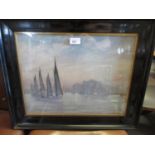 Early 20th Century oil on canvas board, sailing barges and paddle steamer in an estuary, signed