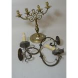Pair of patinated brass single light wall sconces in Gothic style, each approximately 20ins long