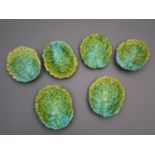 J Ficher Zsolnay set of six oval leaf form dishes, each approximately 5.5ins x 4.5ins (with
