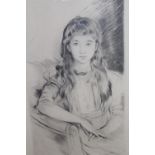Jean Helleu, signed etching, portrait of a seated girl, 16.75ins x 9ins approximately, gilt framed