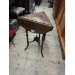 Small late 19th / early 20th Century walnut triangular drop-leaf occasional table on slender