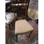 Edwardian mahogany and inlaid side chair with carved splat back together with an oak smoker's bow