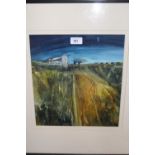 Cliff Howe, watercolour ' Downland Church ', 13ins x 11.5ins, ebonised frame