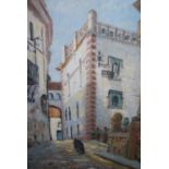 Two unframed oils on canvas, figures in a Continental back street, signed Oughtred Buchanan, and