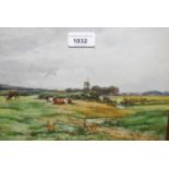R.W. Arthur Rouse, watercolour, mill on Mitcham Common 1898, signed, 8.25in x 10.5in, swept gilt