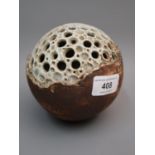 Alan Wallwork (1931 - 2019), pierced ball form vase of seed pod design, 5ins high, incised