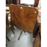 19th Century mahogany crossbanded and black line inlaid square pedestal table, the tilt top above