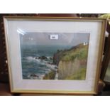 Watercolour, view at Lands End, Cornwall, 1951, signed indistinctly, 9.5ins x 13ins, framed