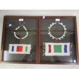 Four items of Zulu beadwork jewellery housed in two frames, each 16.5ins x 12.75ins