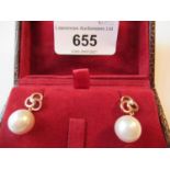 Pair of 9ct Rose gold pearl and diamond earrings