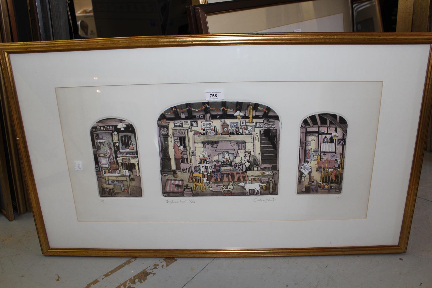 Graham Clarke, triptych coloured engraving titled ' Inglenookers ', Limited Edition No. 12 of 400, - Image 2 of 2