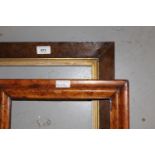 19th Century burr walnut picture frame together with a 19th Century maplewood frame, largest