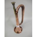 Copper bugle with brass mouthpiece engraved with a Royal crest and inscribed ' George Potter & Co.