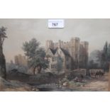 19th Century coloured print, ' The Gateway, Kenilworth ', framed