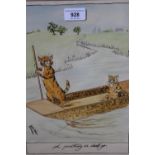 After Louis Wain, ink and watercolour ' A-Punting We Shall Go ' bearing signature, 11ins x 8.