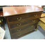 Waring & Gillow, mahogany and satinwood inlaid chest of four graduated drawers on plinth base