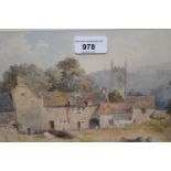 Frederick Boisseree, watercolour, view of a village and church, signed, 7ins x 9.5ins, gilt framed