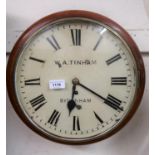 Mahogany dial clock, the circular painted dial with Roman numerals, signed W.A. Tinham, Sydenham,