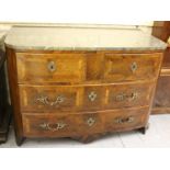 18th Century Continental rosewood commode, the grey flecked marble top above a bow front with two