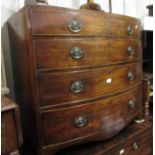 George III mahogany bow front chest of two short and three long drawers with oval brass handles