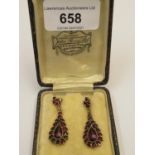 Pair of 19th Century garnet set drop earrings
