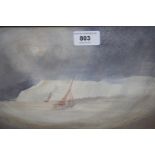 David J. Hoyston, watercolour ' Night Hours ', coastal scene with sailing boats and signed with