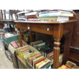 Victorian mahogany hall table with a shaped back and two frieze drawers on turned reeded supports,