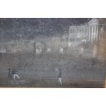 Box containing ten framed watercolours and other pictures, street scene at night and other scenes,