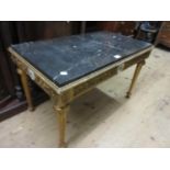 20th Century gilt and porcelain mounted coffee table with black and white flecked marble inset
