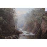 Frederick Boisseree, watercolour, view of a moonlit river gorge, possibly North Wales, signed, 6.