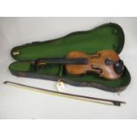 Vuillaume Paris violin bow together with a late 19th / early 20th Century violin (with repairs)