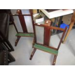 Pair of mahogany display easels with adjustable tops, 18.5ins wide