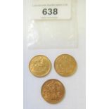 Three various early 20th Century gold half Sovereigns, 1903, 1910 and 1912