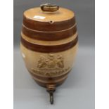 Antique stoneware brandy barrel with brass tap, 15ins high