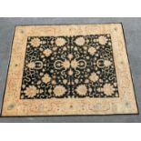 Good quality modern Afghan Ziegler carpet with a typical all-over design on a black ground with