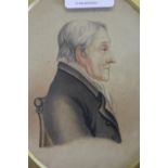 Pair of 19th Century watercolour portrait miniatures of a lady and gentleman, 6ins x 5ins