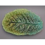 Zsolnay Zw Pecs oval leaf form dish, 12.75ins x 9.75ins (with restorations)