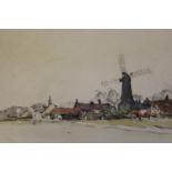 Folder containing a collection of watercolours and drawings by E.H. Groom, windmills in the south of
