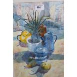 Sheila Marlborough, watercolour ' Still life with Yellow Teapot ', 13.5ins x 10ins in a painted