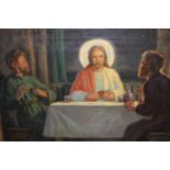Rud Petersen, oil on canvas, interior scene with Christ breaking bread, signed Rud P and dated '