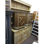 19th Century pine dresser, the boarded shelf back above an arrangement of six drawers and two