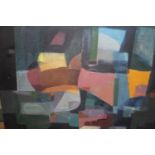 Unframed mid 20th Century oil on canvas, abstract harbour scene, inscribed verso ' Moonrise