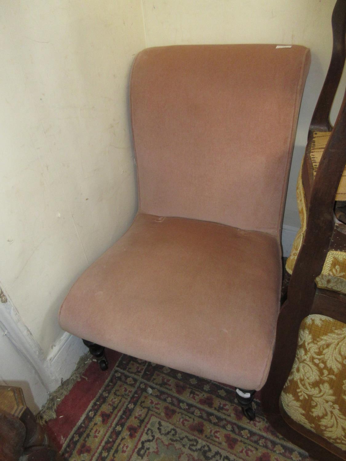 Edwardian mahogany and line inlaid square tub form drawing room armchair upholstered in a stripe - Image 2 of 2