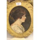 Early 20th Century oval gilt framed oil on canvas laid on board, portrait of a young lady