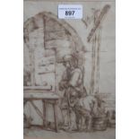 18th Century pen and ink drawing, inscribed on label verso ' 18th Century Dutch Drawing, Interior