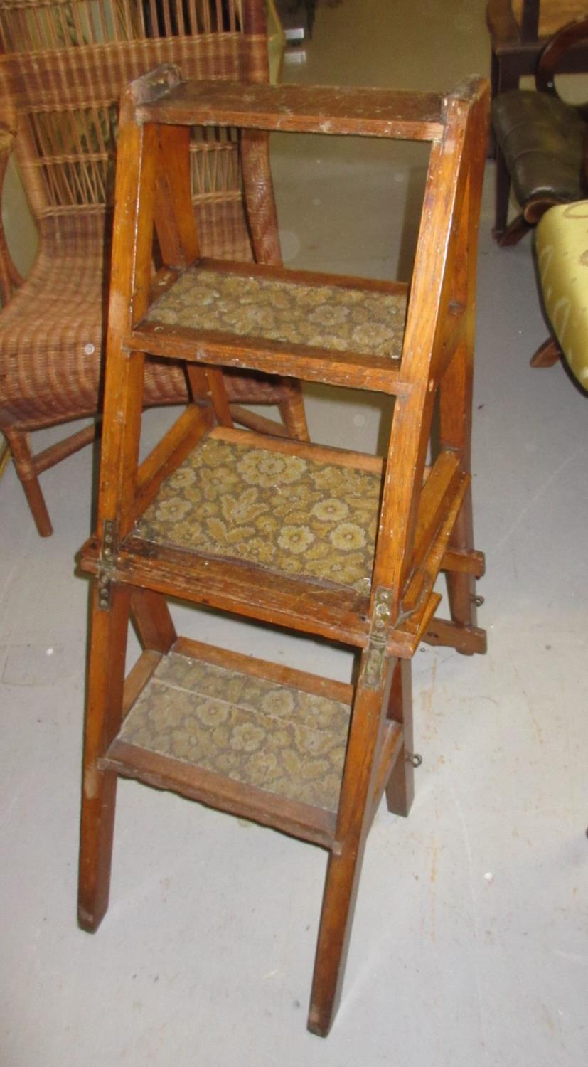 19th Century oak metamorphic library step / side chair of Gothic design (at fault) - Image 2 of 2